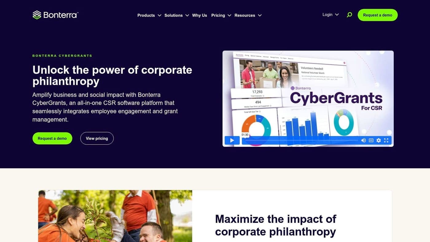 Bonterra CyberGrants dashboard view for institutional grantmaking program teams