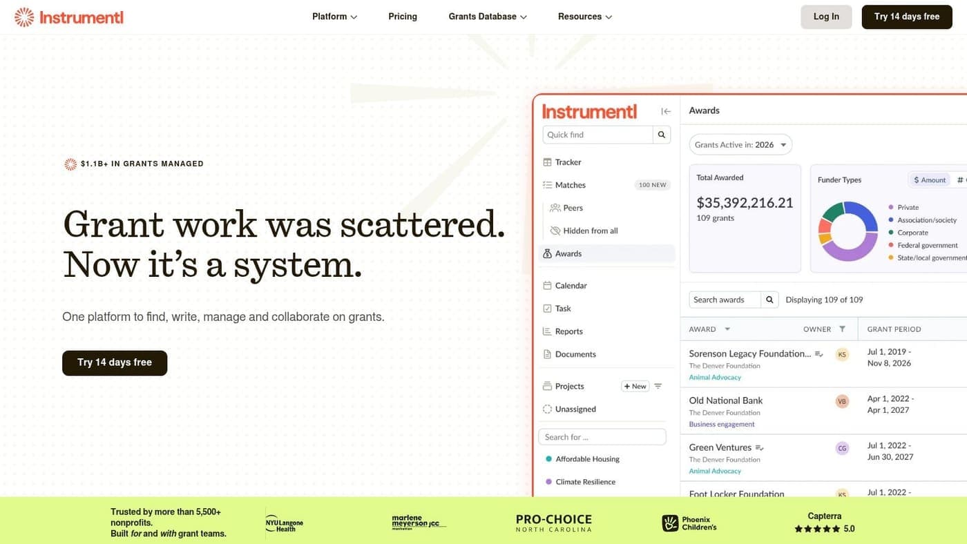 Instrumentl grant discovery dashboard for nonprofit proposal research