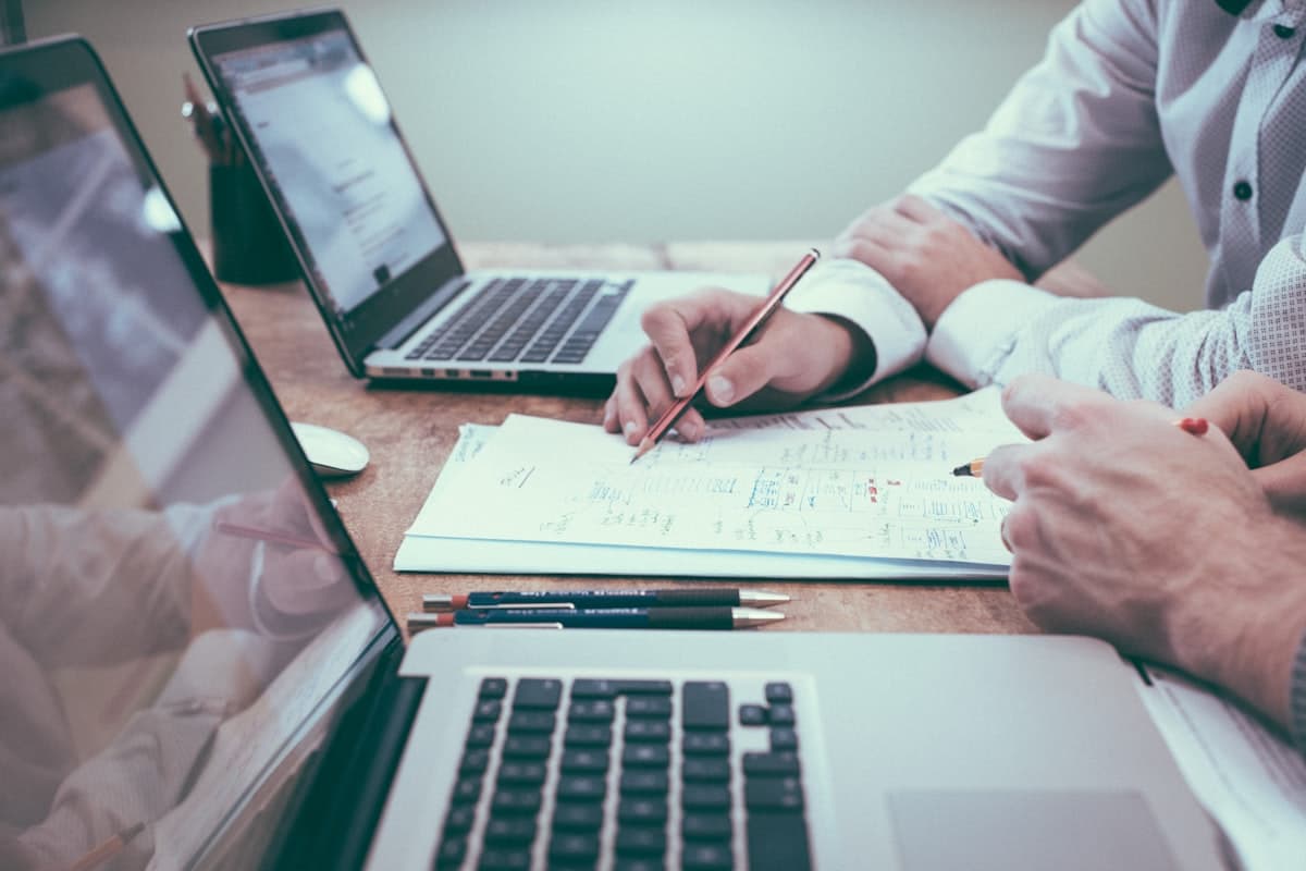 Accountant reviewing financial documents at desk
