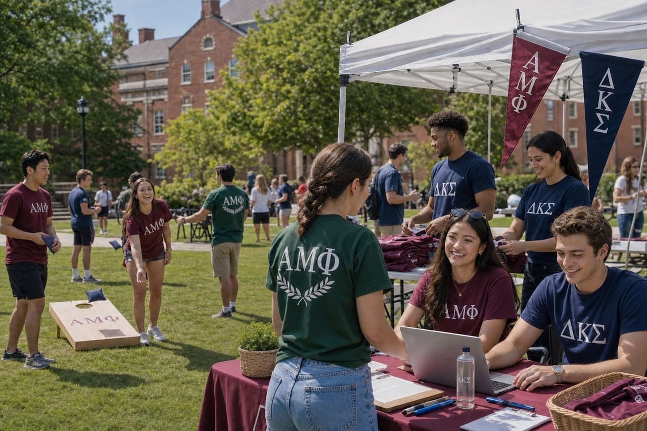 Greek life members running a philanthropy event on a college campus quad