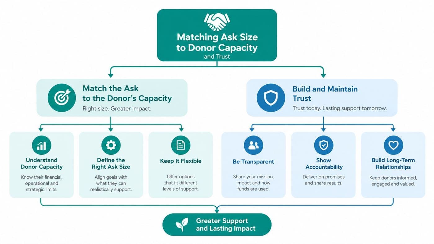 Flowchart matching donor capacity and trust to a specific gift request
