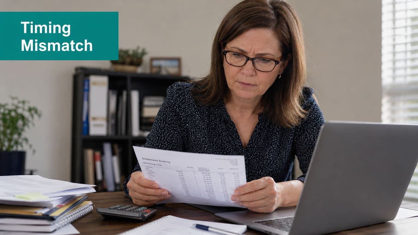Nonprofit staff reviewing unmatched bank items during the monthly reconciliation