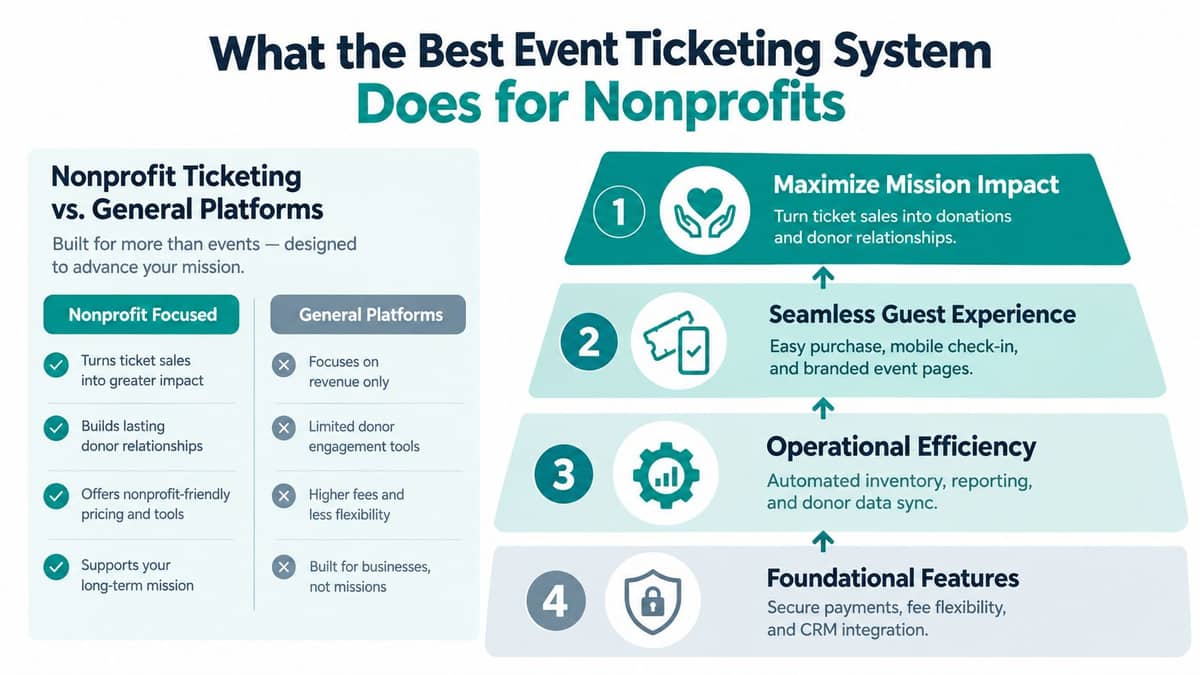 Nonprofit-focused versus general event ticketing systems and four organizational benefits