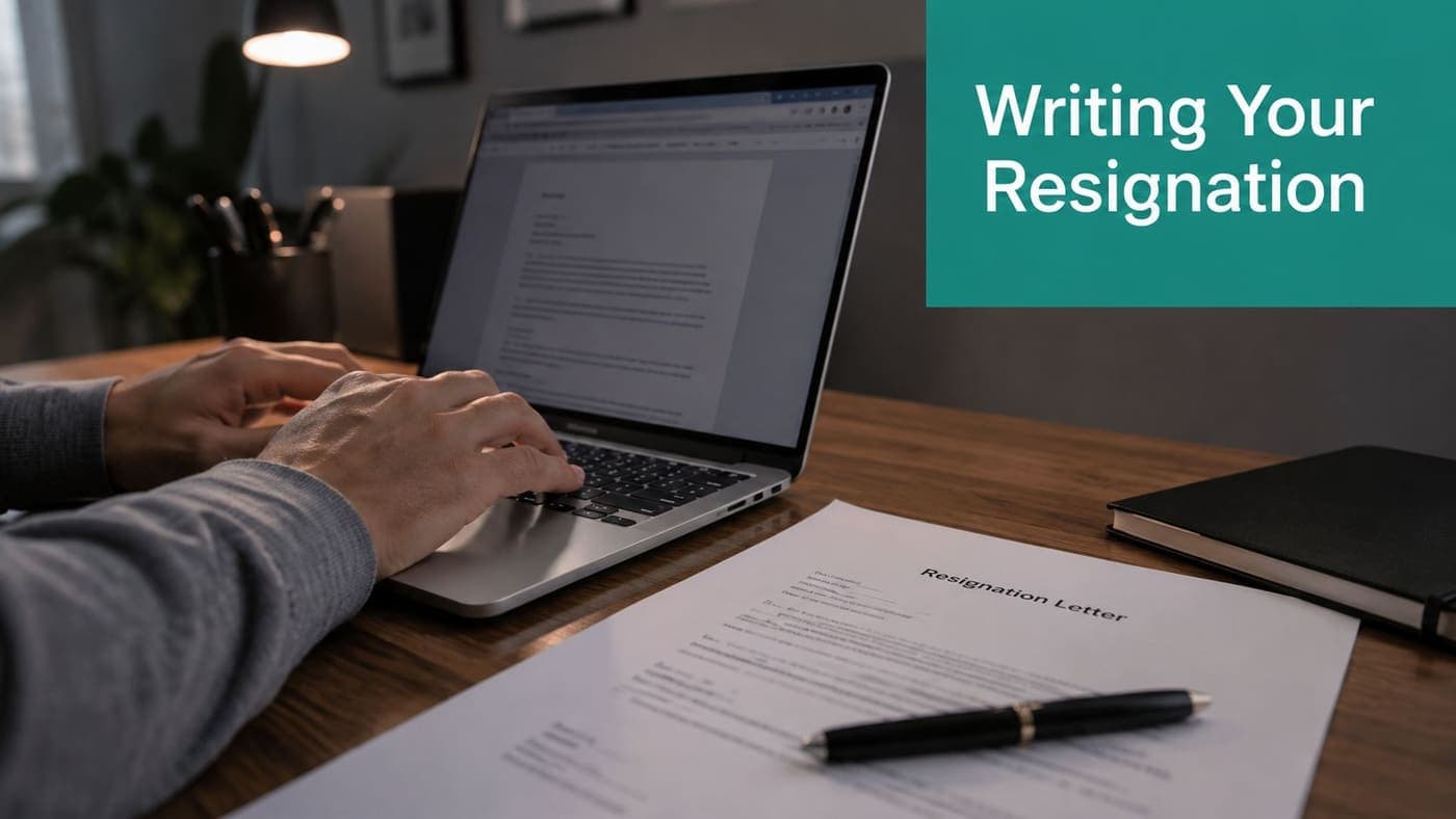Board resignation letter writing at a laptop during nonprofit transition