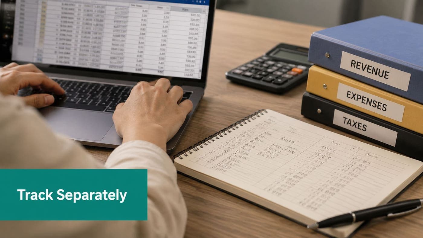 Laptop and financial binders for nonprofit revenue expense and tax tracking
