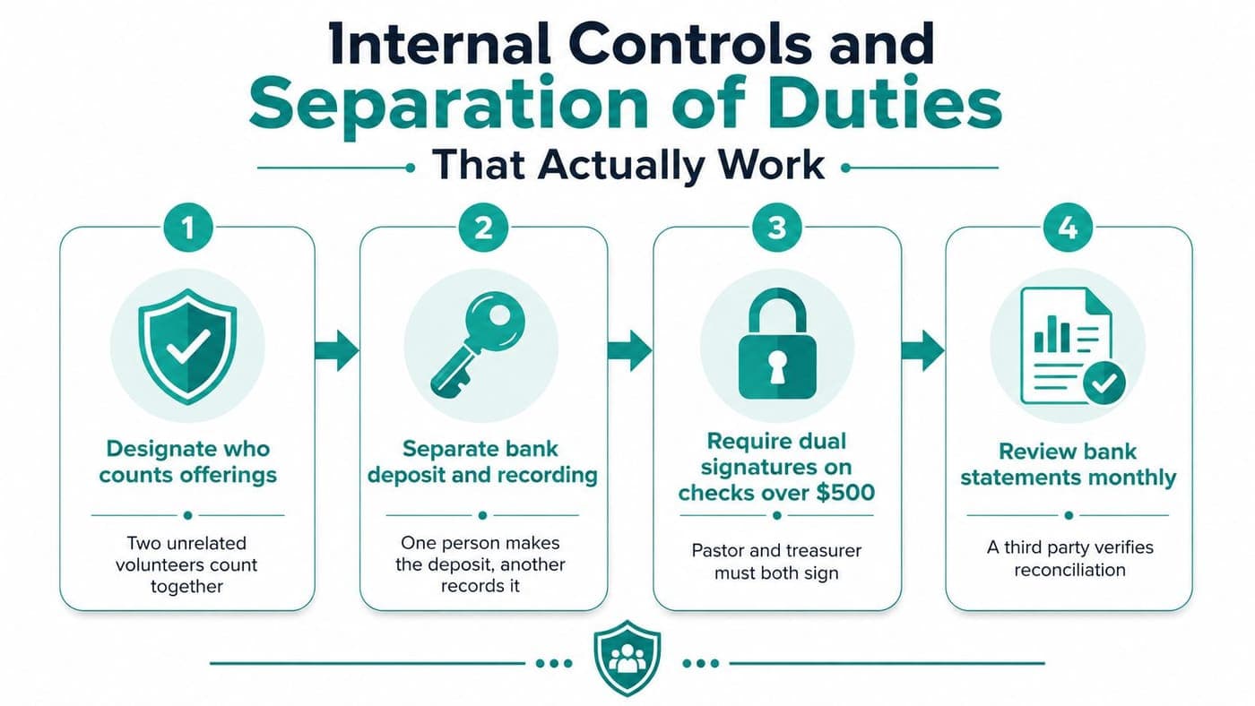 Four-step church internal controls chart for separation of duties