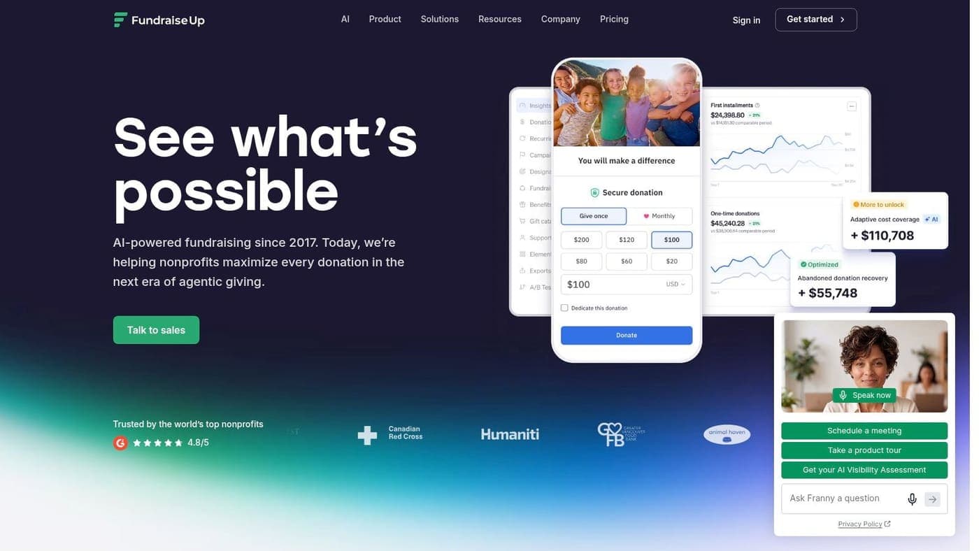 Fundraise Up dashboard used to optimize nonprofit donation page conversion