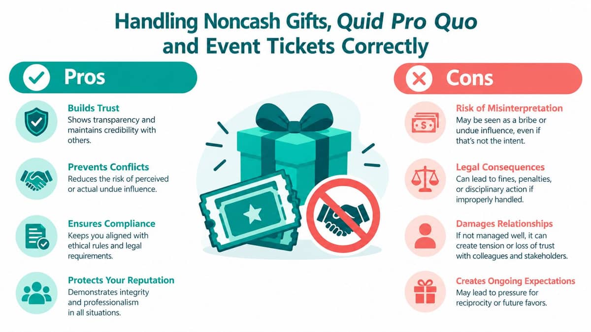 Infographic of noncash, quid pro quo, and event ticket receipt tradeoffs