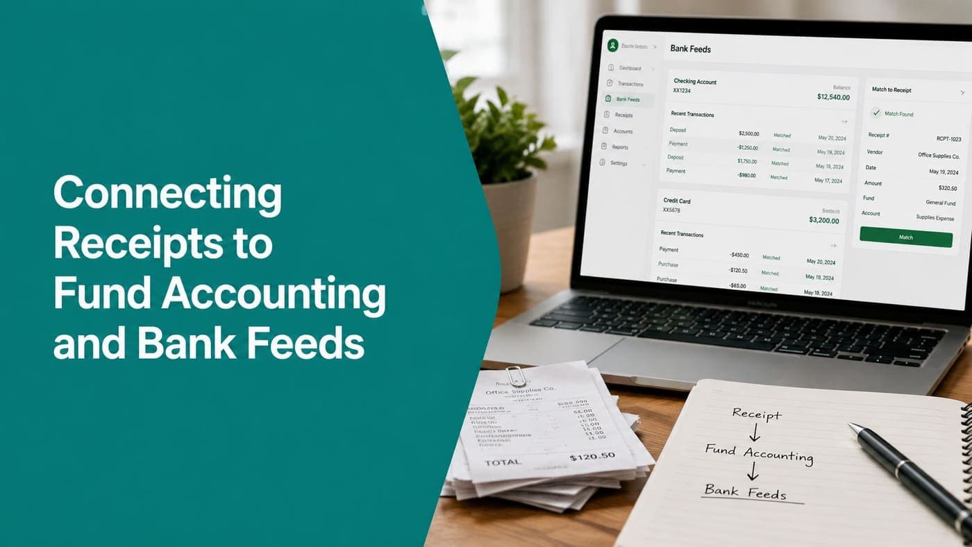Donation receipt software connected to bank feeds and fund accounting records
