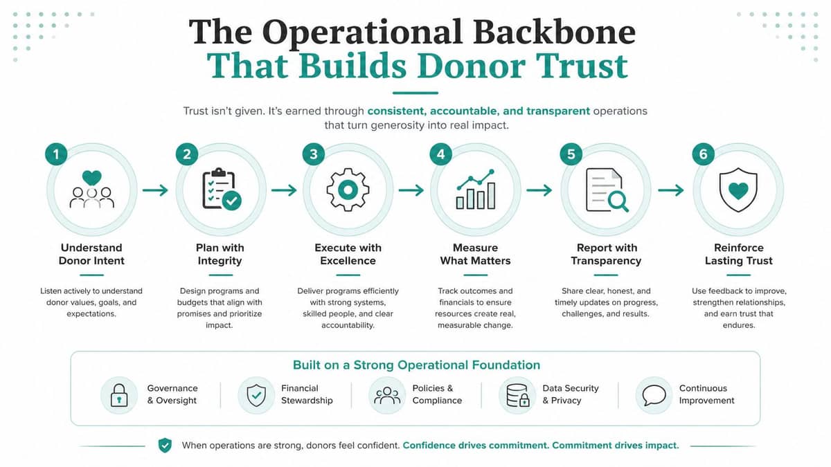 Six-step process for building donor trust from gift record to reported impact