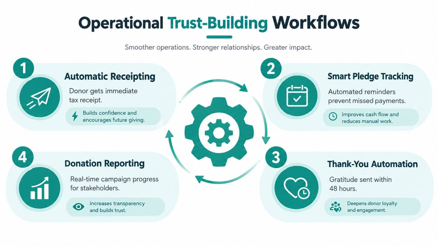 Four operational workflows for receipts pledges thank-yous and donation reporting