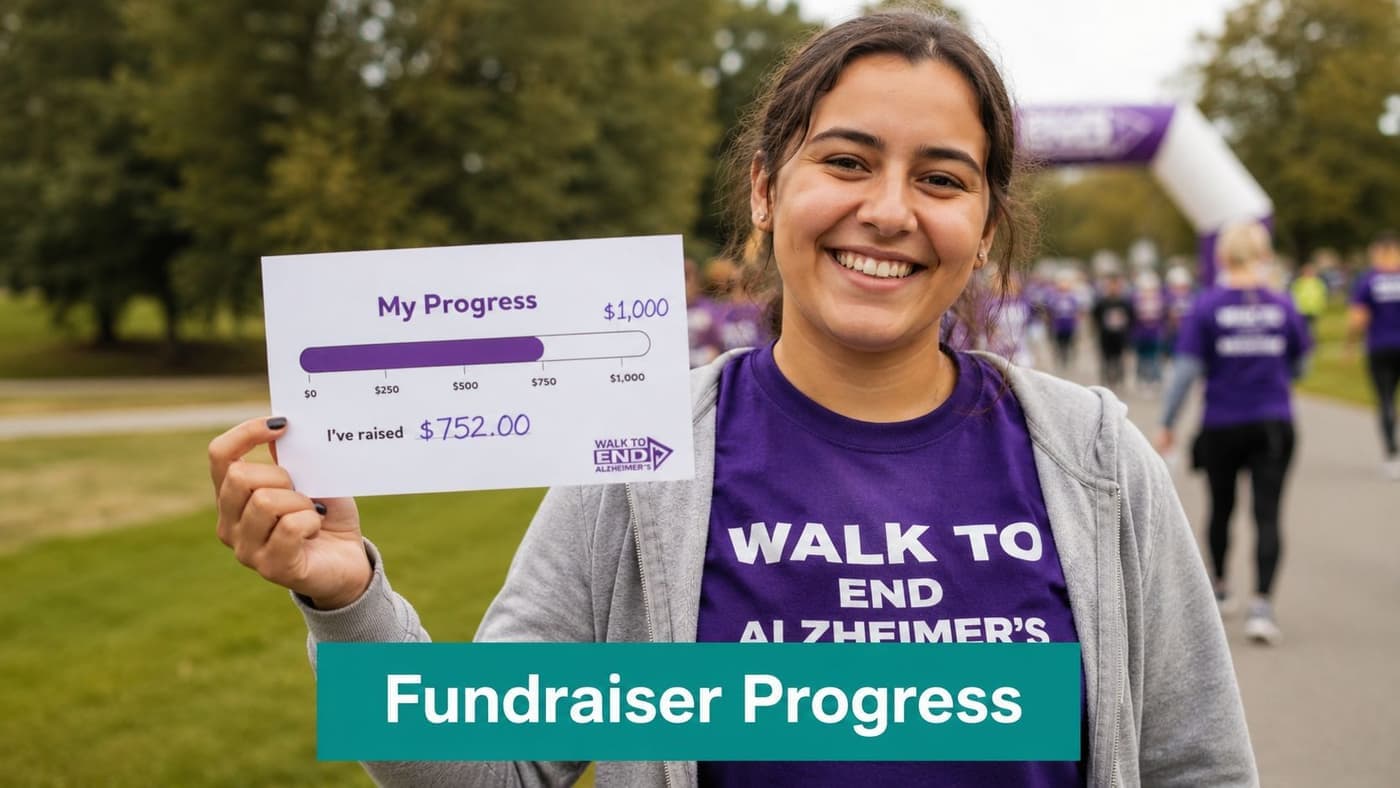 Fundraiser participant holding progress sign at community event