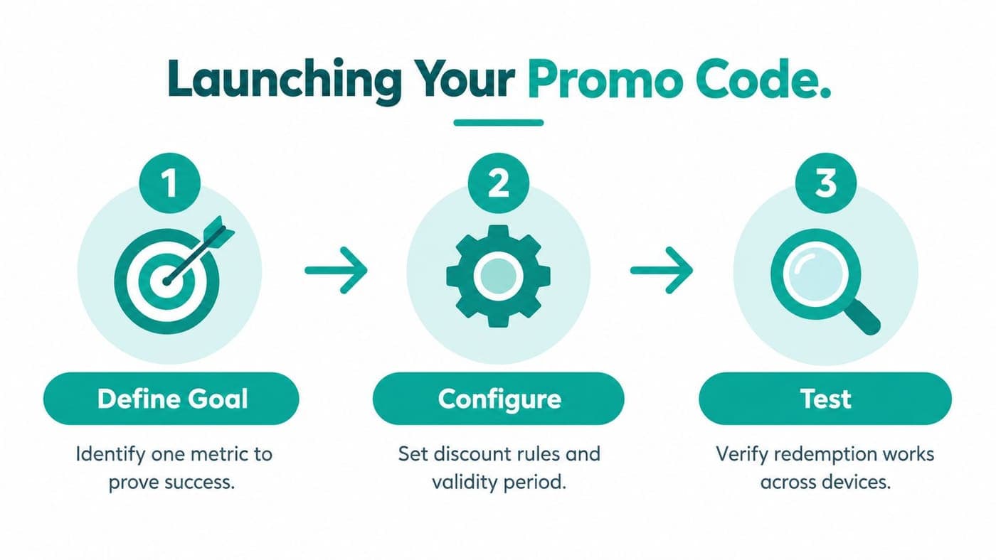 Three-step infographic for launching a nonprofit event ticket promo code