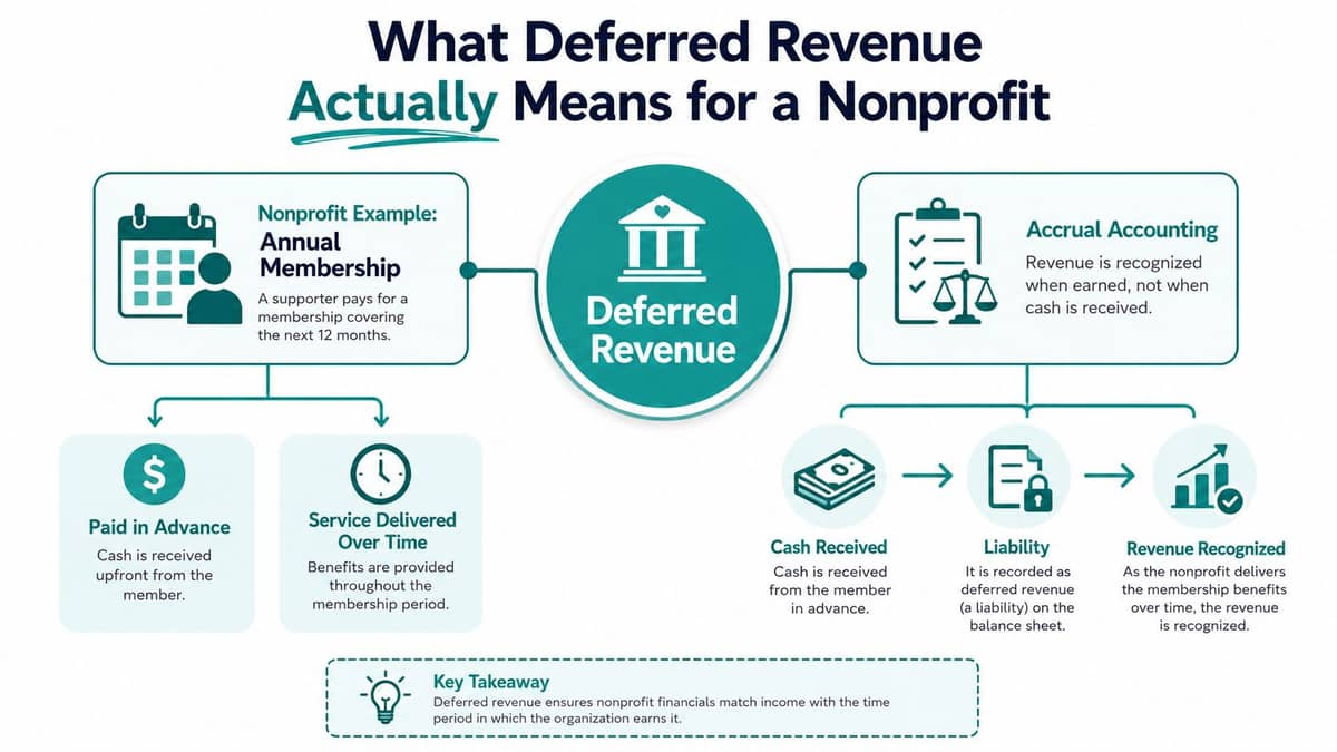 Deferred revenue diagram for nonprofit membership dues and accrual timing