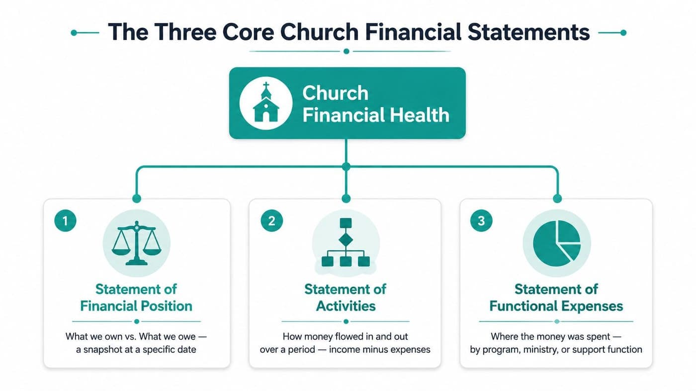 Three core church financial statements for activities position and cash flows