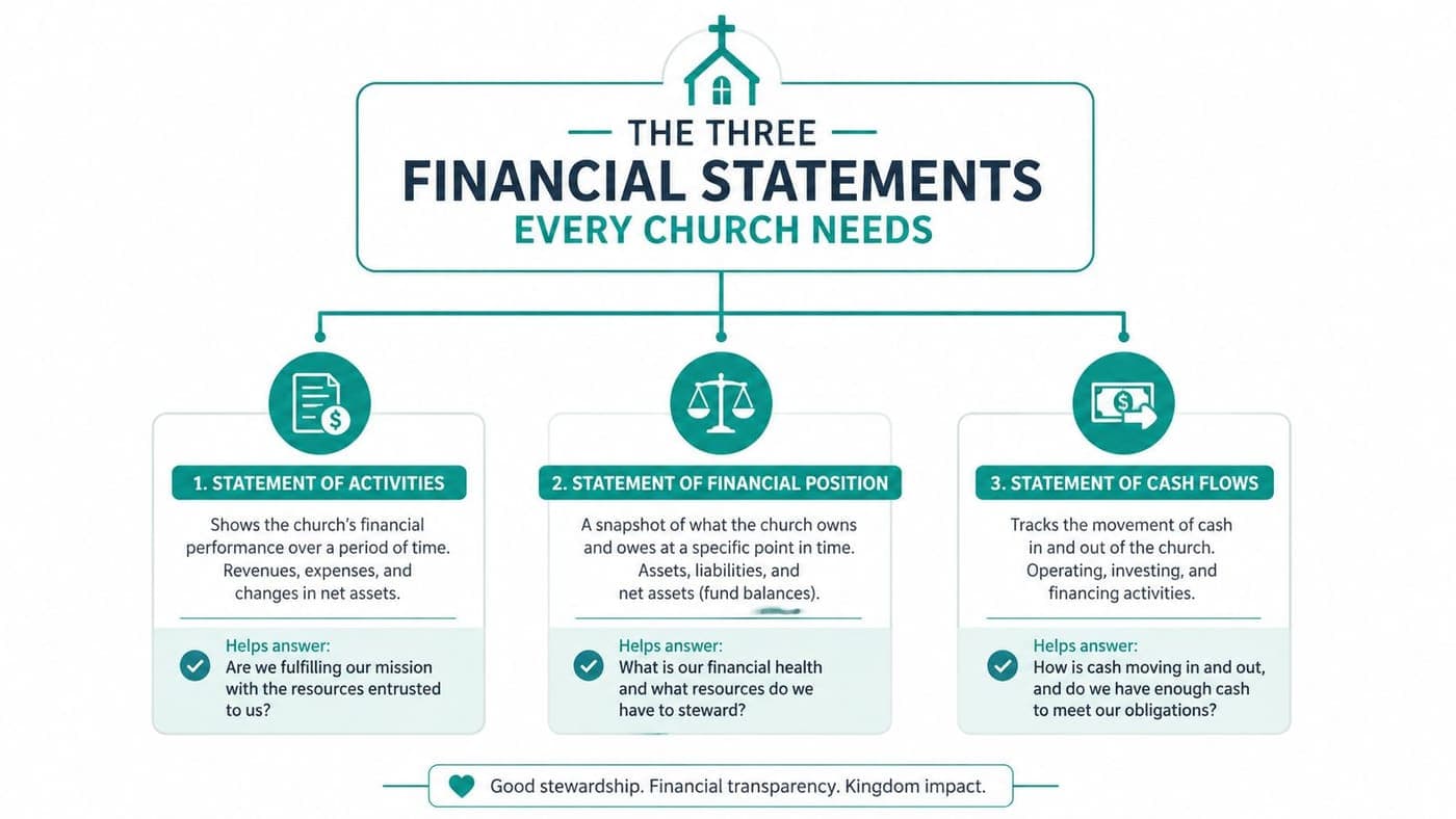 Church financial statements showing activities financial position and cash flows