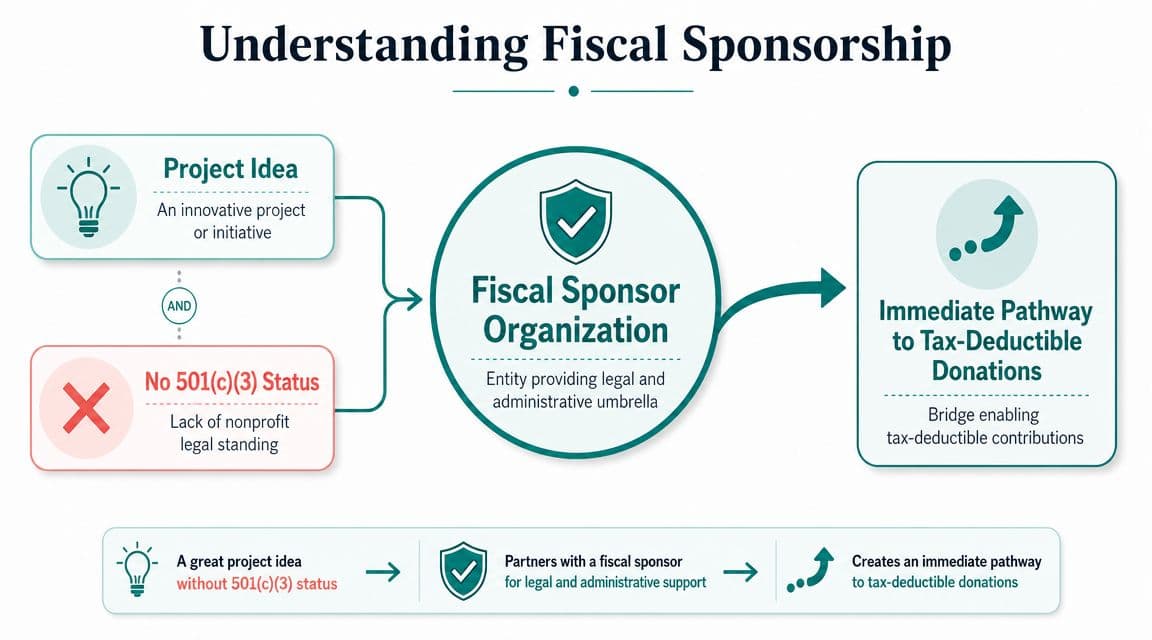 Infographic showing fiscal sponsorship in this fiscal sponsor organizations guide
