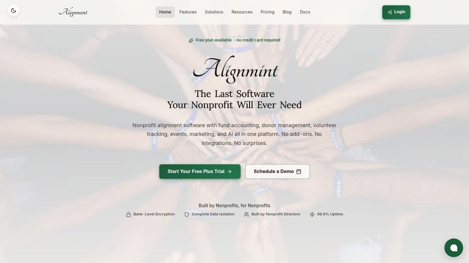 Software interface showing software landing page in this free CRM for nonprofits guide