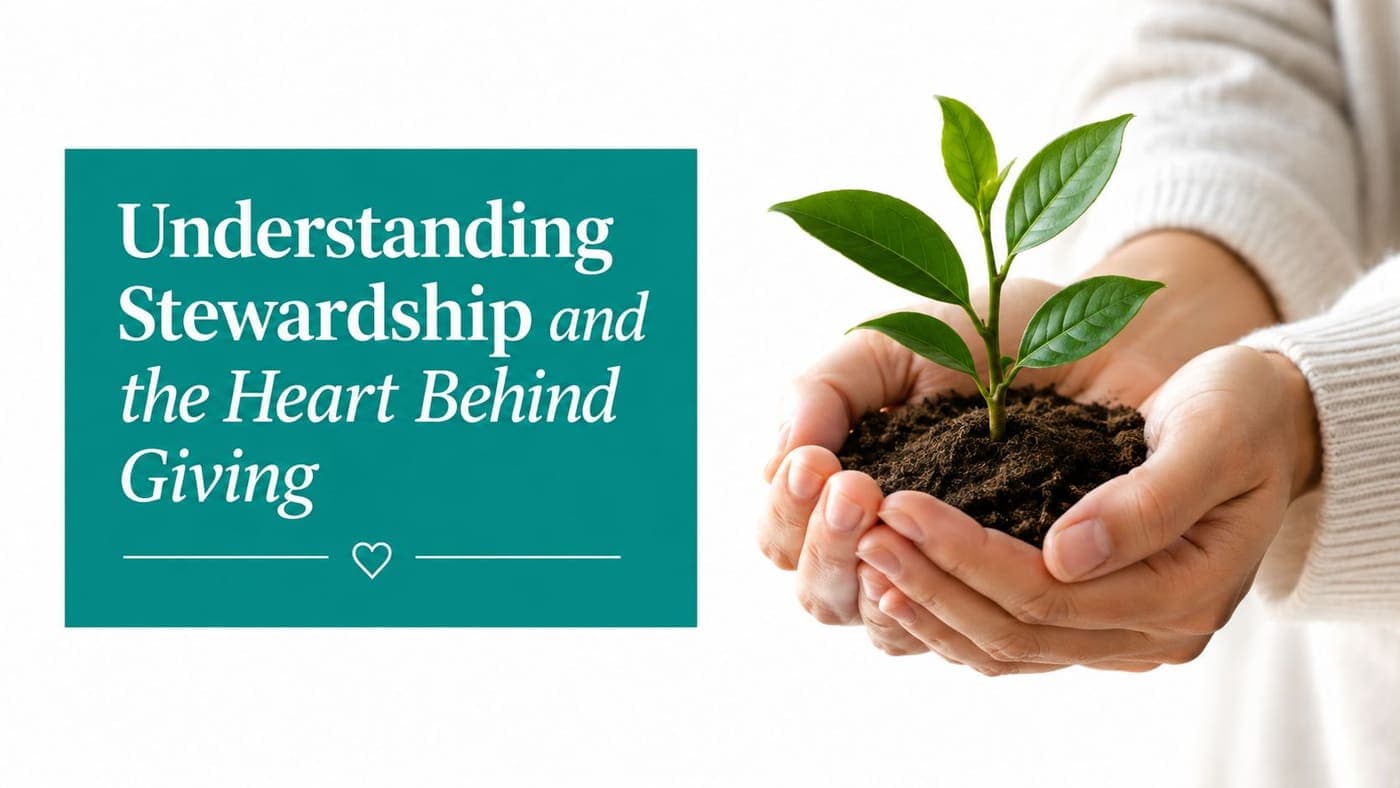 Person holding a seedling as a symbol of stewardship behind church giving