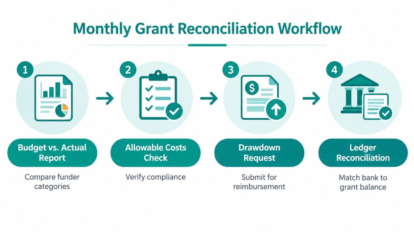 Monthly grant reconciliation workflow for tracking and compliance