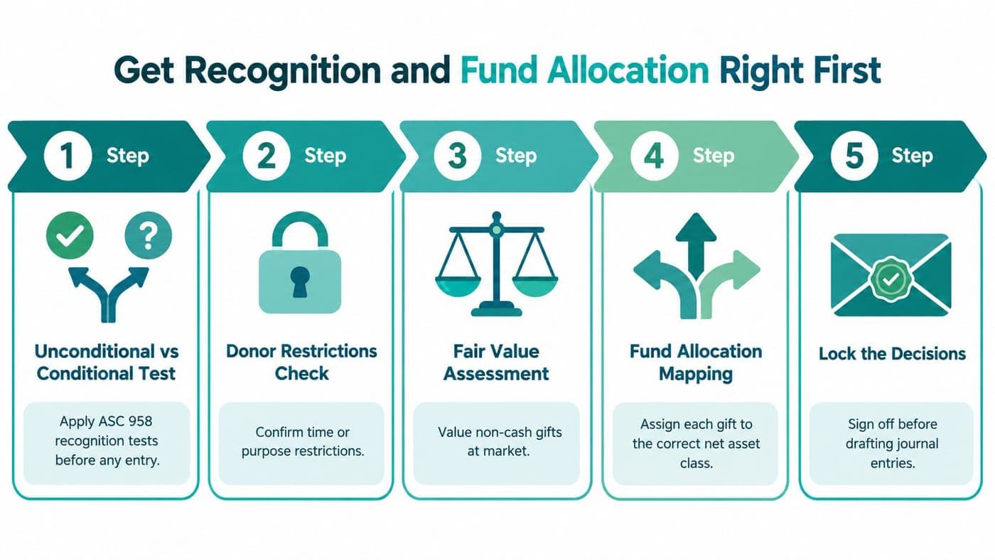 Five-step flowchart for confirming recognition and fund allocation before close