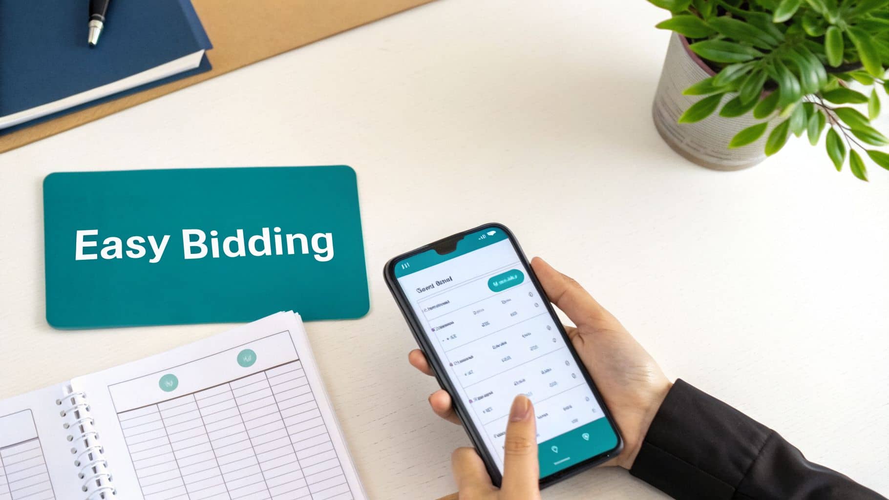 Person using a smartphone app for easy silent auction bidding