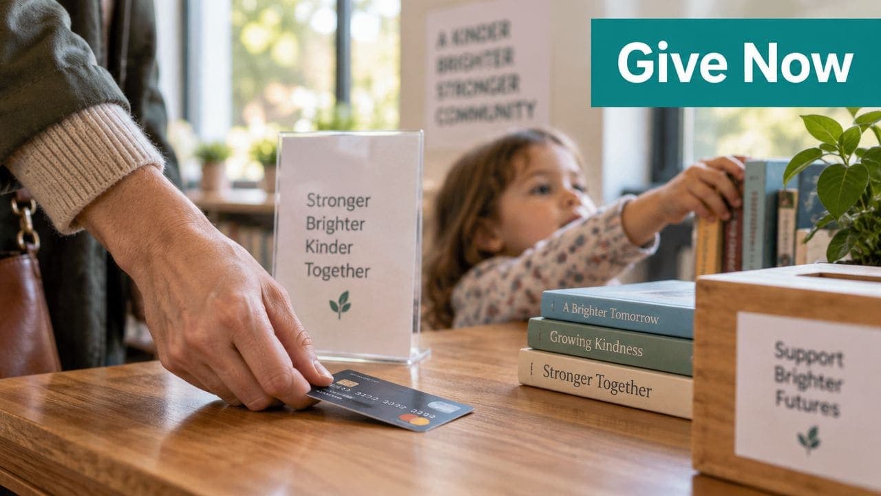 Branded nonprofit donation page with a specific campaign headline and donate form