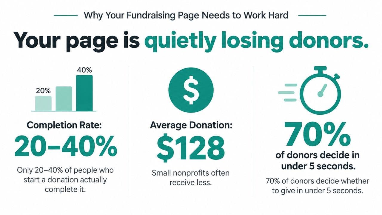 Donation completion rates, average gift size, and how quickly donors decide