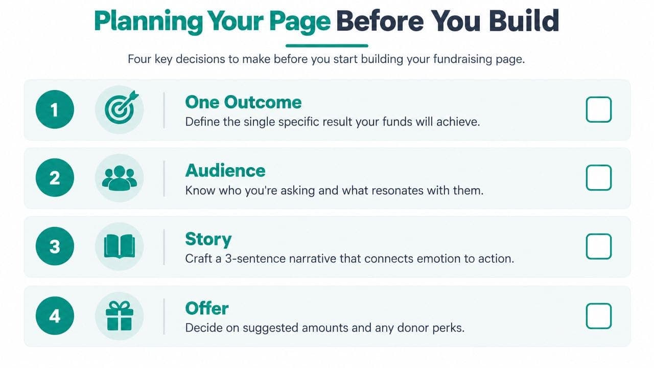 Four-step checklist for planning a fundraising page before building it