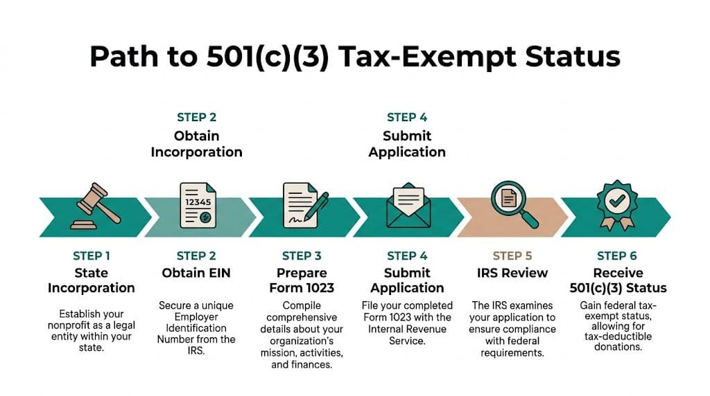 Chart showing tax exempt path in this how to start a nonprofit organization guide