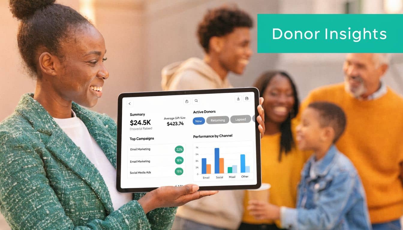 Donor analytics dashboard showing giving trends and retention risk