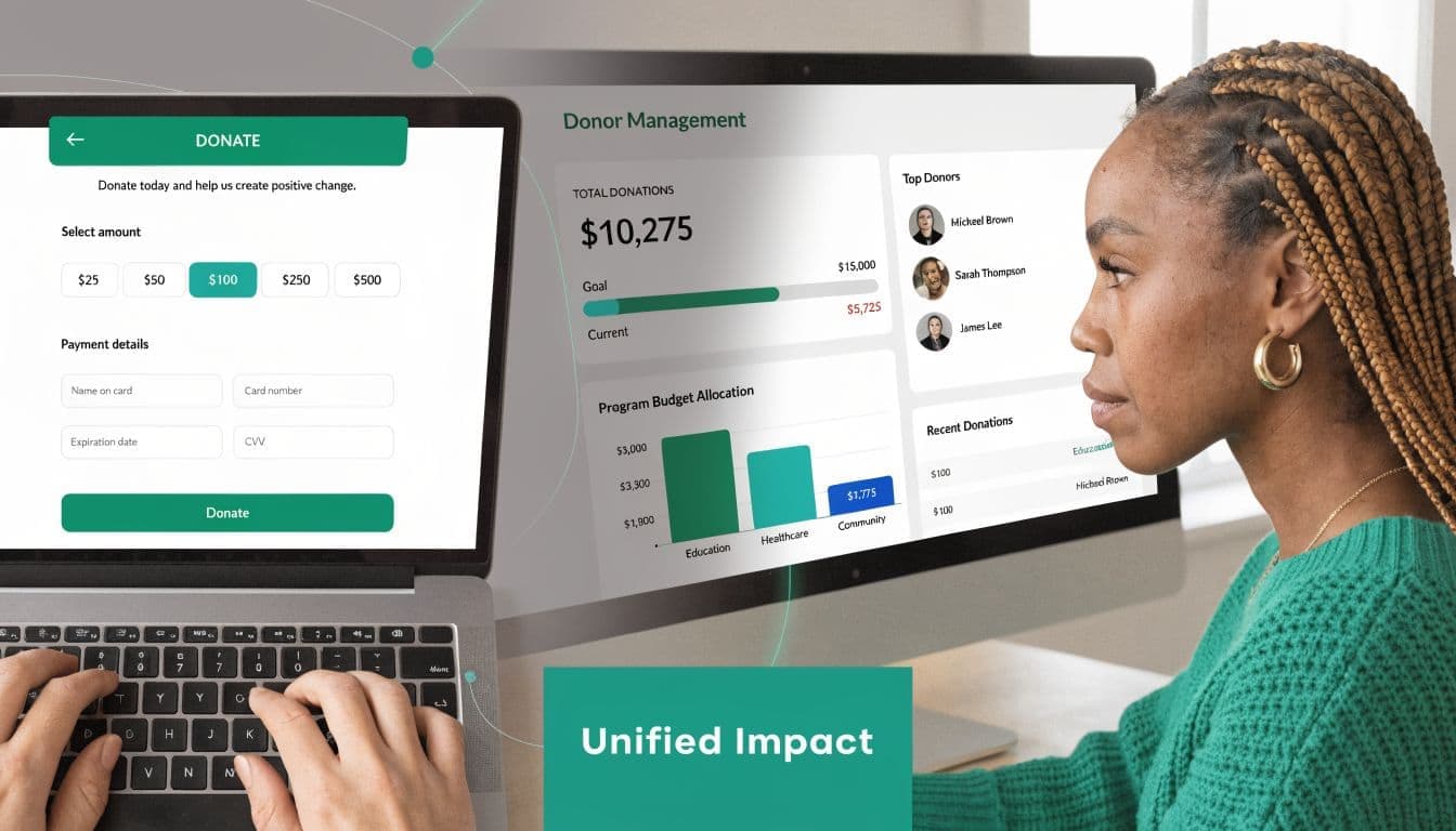 Donor management records showing giving history and follow up tasks
