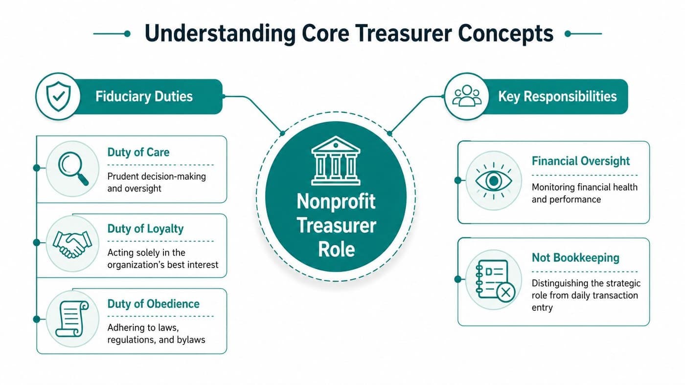 Nonprofit treasurer roles and financial oversight responsibilities diagram