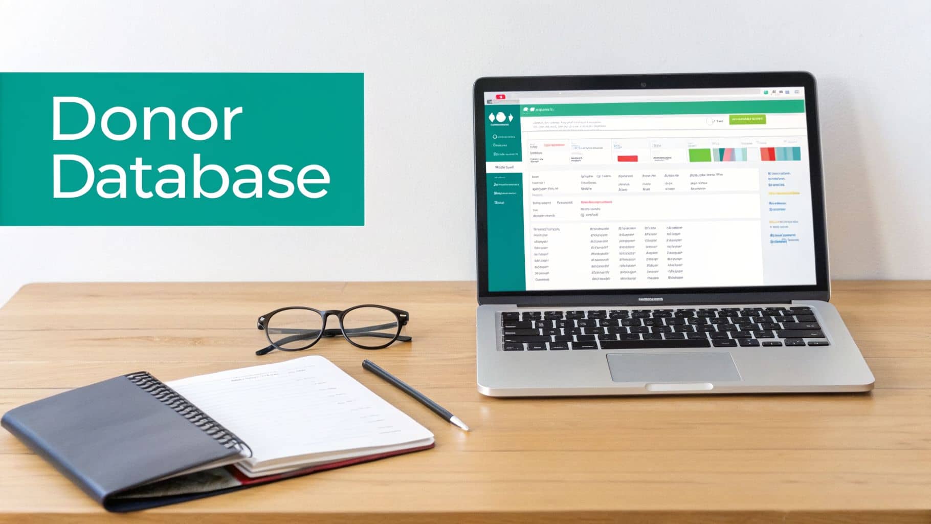 Nonprofit donor database software showing supporter profiles and giving history on a laptop