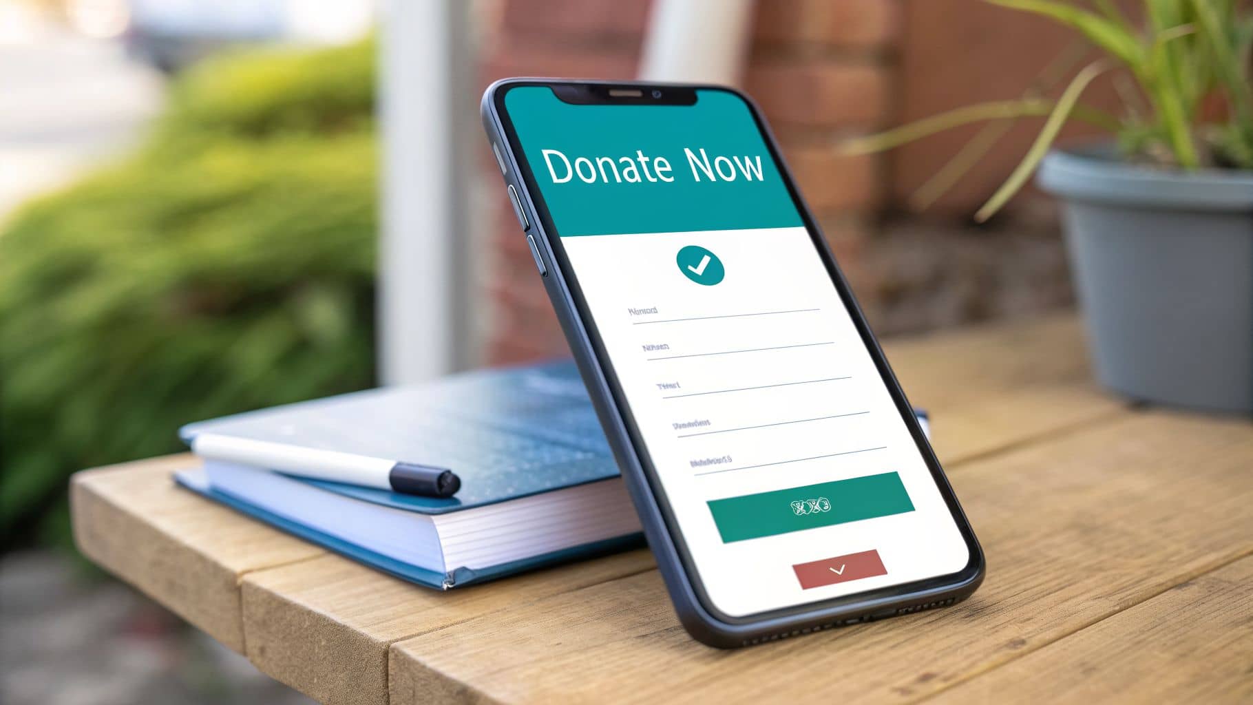 Nonprofit online donation page displayed on a smartphone showing a Donate Now button