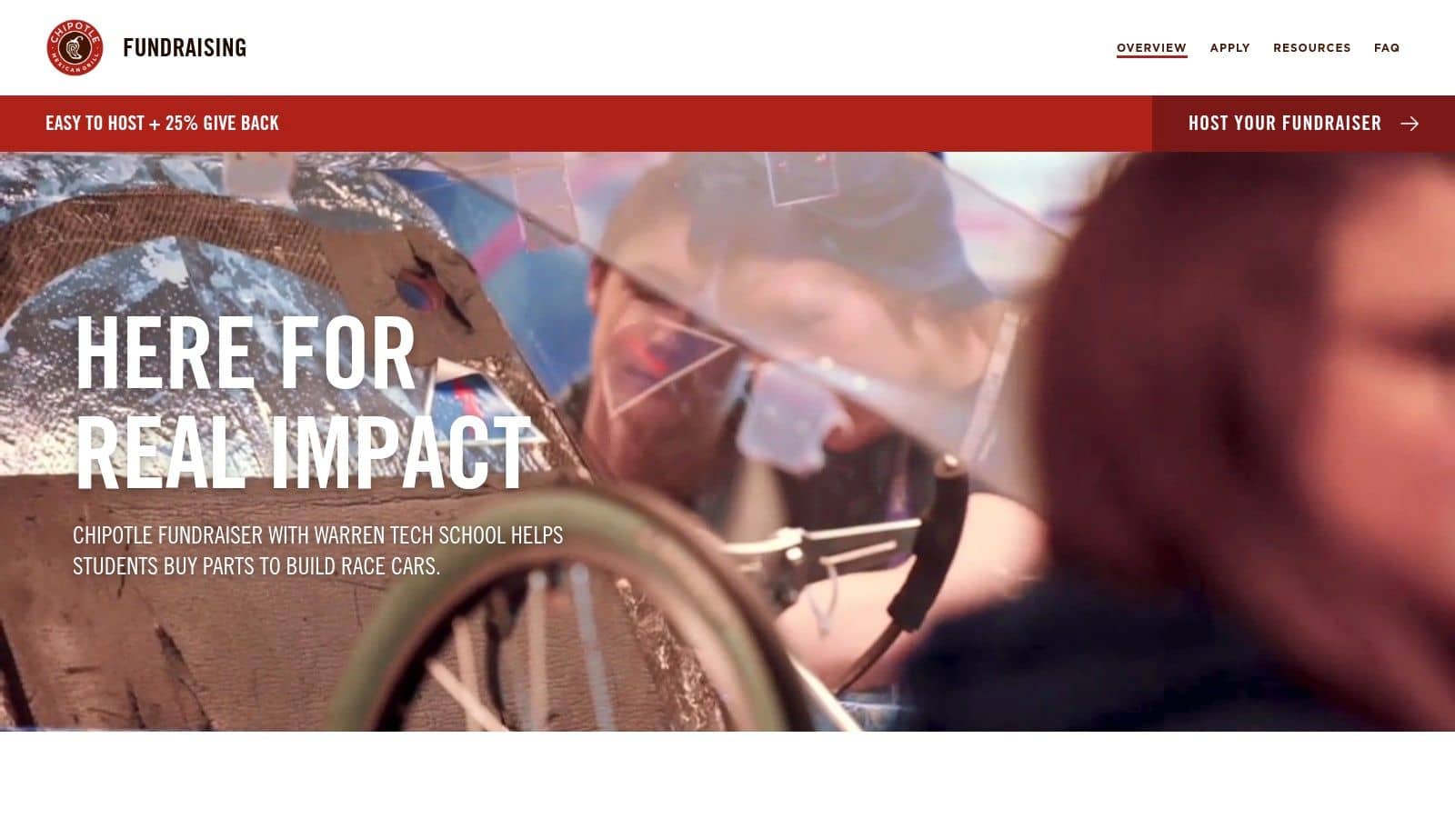 Chipotle nonprofit fundraising program webpage with event participation details