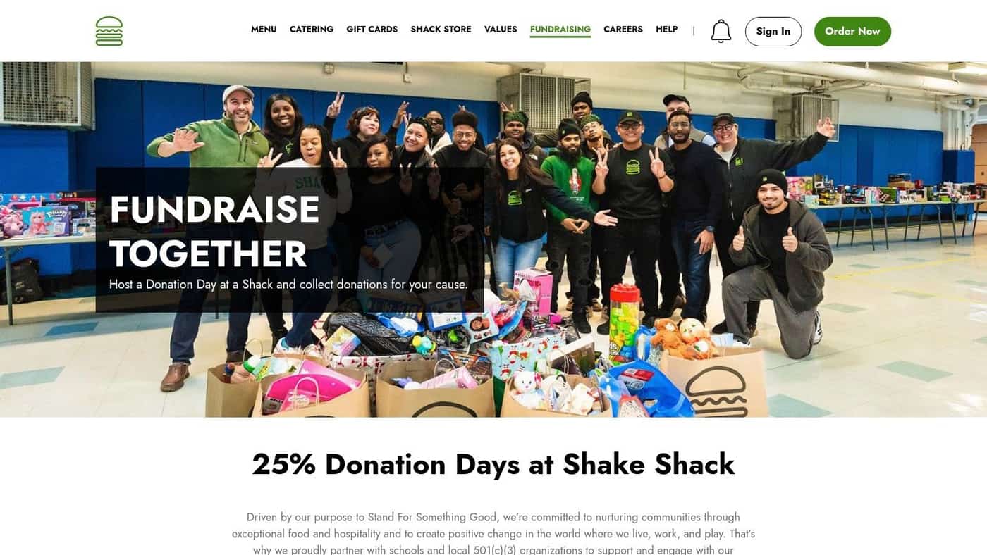 Shake Shack nonprofit fundraising program webpage with event details