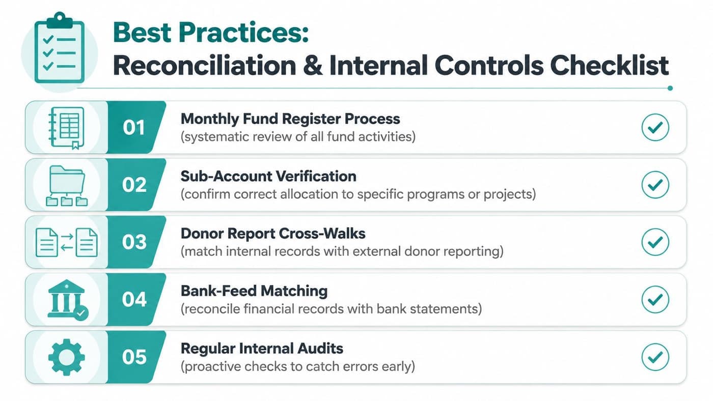 Restricted fund reconciliation checklist for nonprofit accounting controls