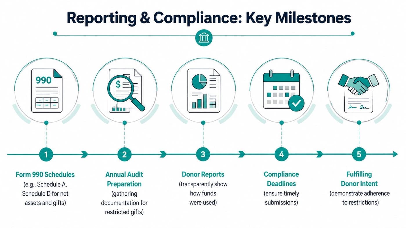 Nonprofit reporting milestones for restricted fund compliance planning