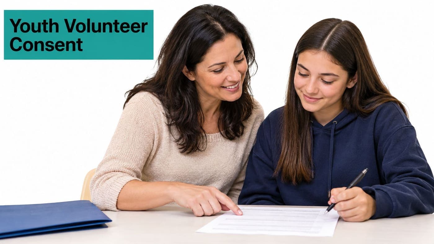 Mother helping her teenage daughter complete a youth volunteer consent form