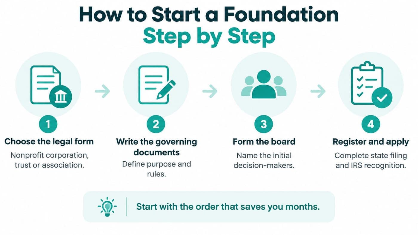 Four steps for starting a foundation from legal form through registration