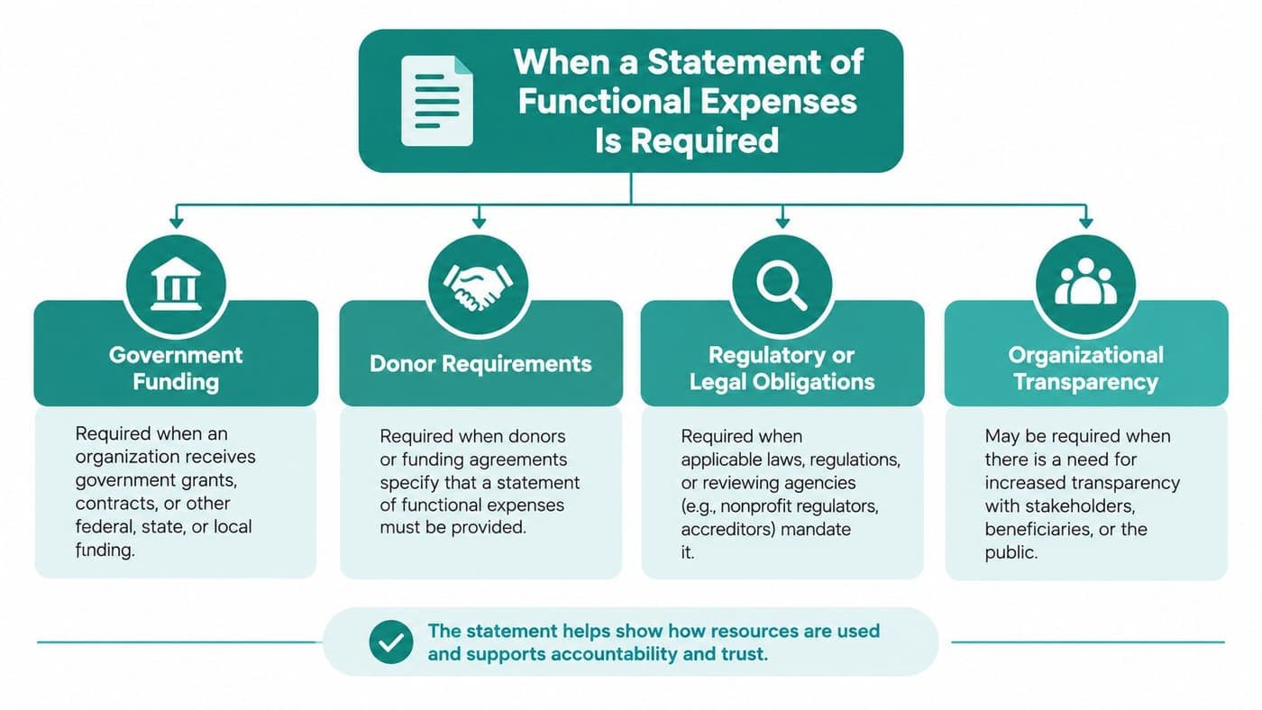 Flowchart of four reasons a functional expense statement is required