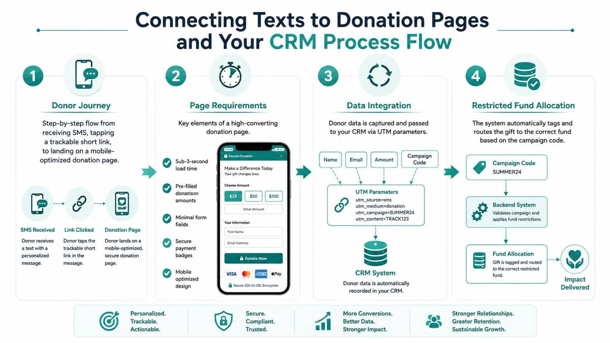 Four-step process for connecting text fundraising campaigns to donor CRM records
