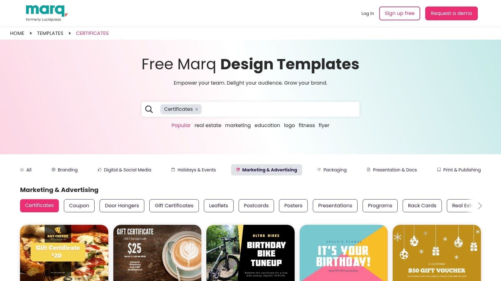 Marq certificate template gallery for nonprofit volunteer recognition programs