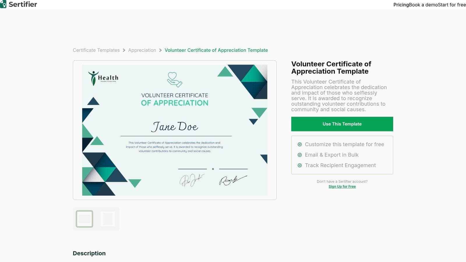 Sertifier volunteer appreciation template with digital credential options