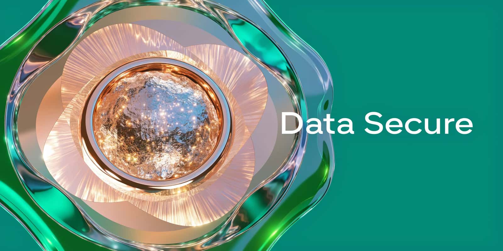 Layered data security visualization protecting a glowing information core