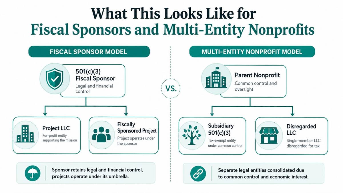 Fiscal sponsor model compared with a multi-entity nonprofit reporting structure