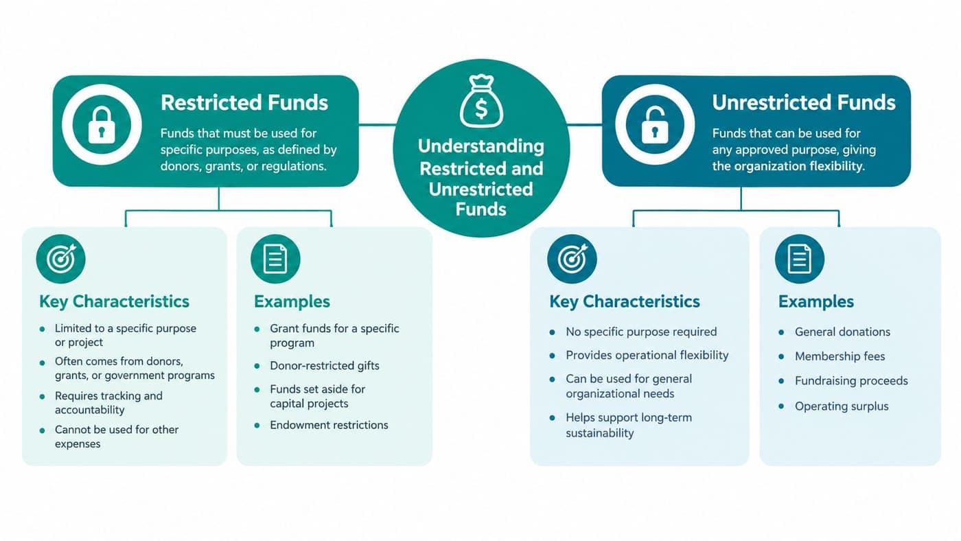 Flow chart comparing restricted funds with unrestricted nonprofit operating money