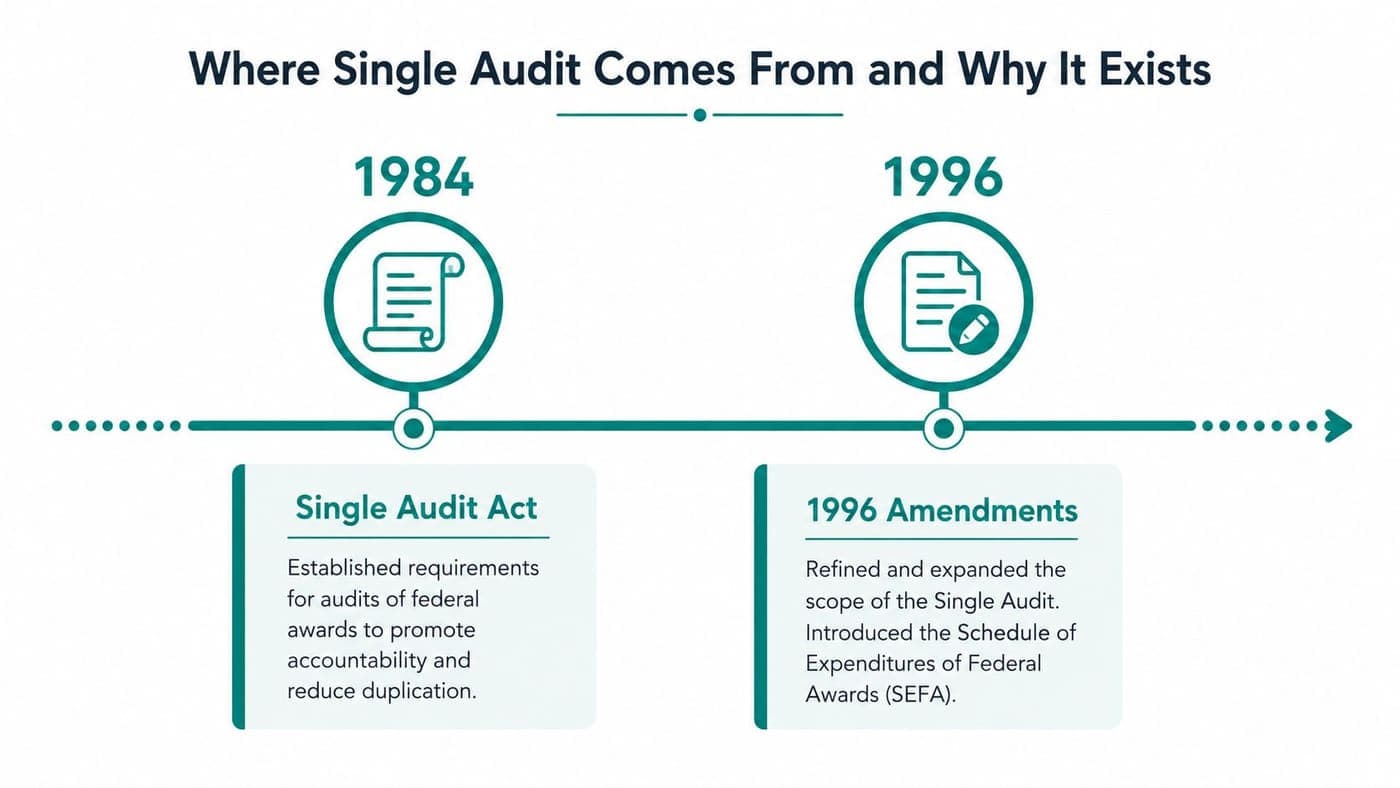 Timeline of the 1984 Single Audit Act and 1996 Amendments
