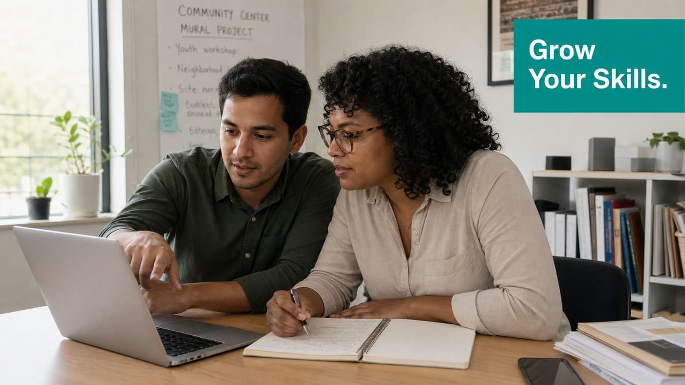 Volunteer collaborators planning a nonprofit service project together